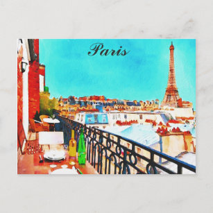 Waterverf Eiffeltoren in Parijs Frankrijk Briefkaart