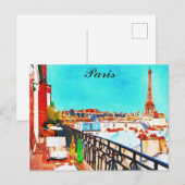 Waterverf Eiffeltoren in Parijs Frankrijk Briefkaart (Voorkant / Achterkant)