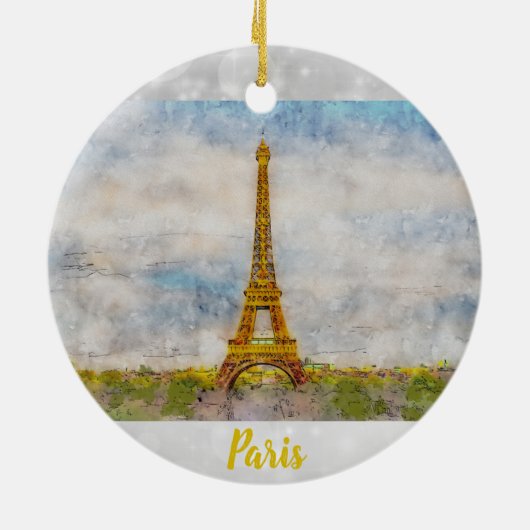 Waterverf Eiffeltoren in Parijs Frankrijk Keramisch Ornament (Achterkant)