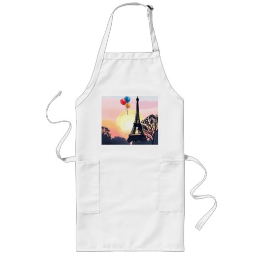 Waterverf Eiffeltoren met ballonnen Lang Schort (Voorkant)