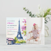 Waterverf Eiffeltoren Parijs 1e verjaardag foto Kaart (Staand voorkant)