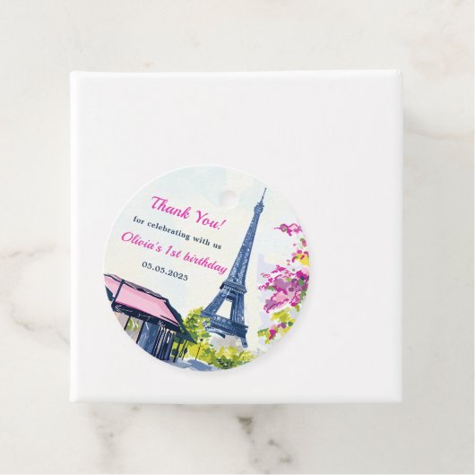 Waterverf Eiffeltoren Parijs 1e verjaardagsfeest Bedankjes Labels (In situ)
