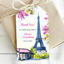 Waterverf Eiffeltoren Parijs 1e verjaardagsfeest Cadeaulabel