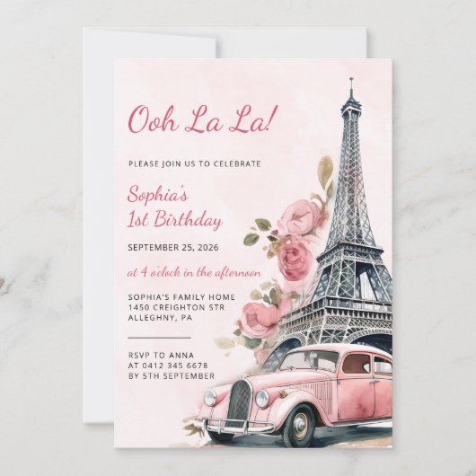 Waterverf Eiffeltoren Parijs 1e verjaardagsfeest Kaart (Voorkant)