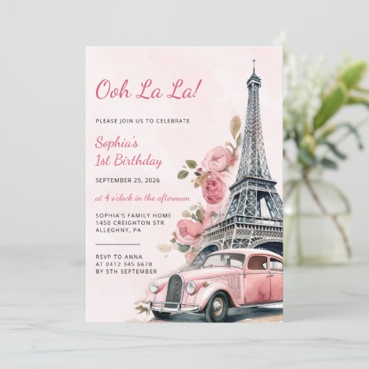 Waterverf Eiffeltoren Parijs 1e verjaardagsfeest Kaart (Staand voorkant)