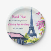 Waterverf Eiffeltoren Parijs 1e verjaardagsfeest Papieren Bordje (Voorkant)