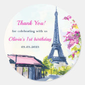 Waterverf Eiffeltoren Parijs 1e verjaardagsfeest Ronde Sticker (Voorkant)