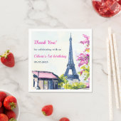 Waterverf Eiffeltoren Parijs 1e verjaardagsfeest Servet (Insitu)