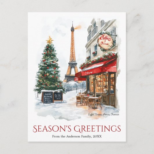 Waterverf Eiffeltoren Parijs Frankrijk Reizen Feestdagenkaart (Voorkant)