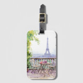 Waterverf Eiffeltoren Parijs Frans Café Bagagelabel (Voorkant (verticaal))