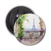 Waterverf Eiffeltoren Parijs Frans Café Button Flesopener (Voorkant)