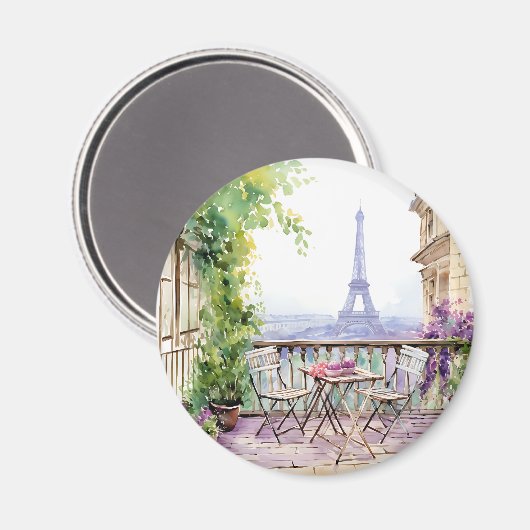Waterverf Eiffeltoren Parijs Frans Café Magneet (Voorkant / Achterkant)