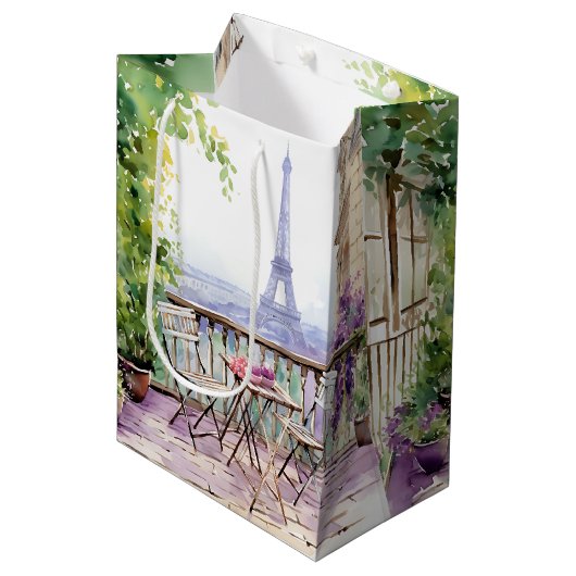 Waterverf Eiffeltoren Parijs Frans Café Medium Cadeauzakje (Voorkant Gekanteld)