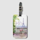 Waterverf Eiffeltoren Parijs Frans Café Monogram Bagagelabel (Voorkant (verticaal))
