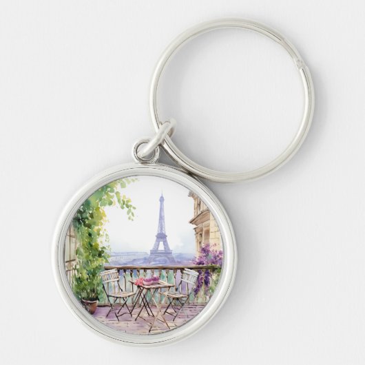 Waterverf Eiffeltoren Parijs Frans Café Sleutelhanger (Voorkant)