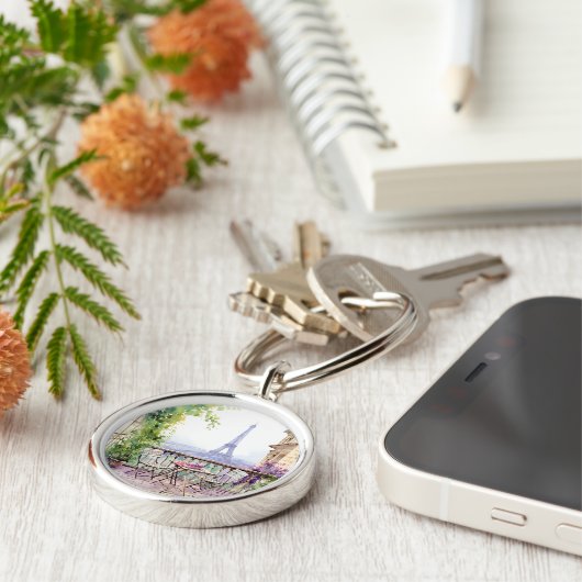 Waterverf Eiffeltoren Parijs Frans Café Sleutelhanger (Zijkant)