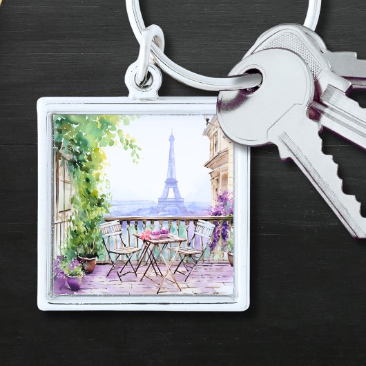 Waterverf Eiffeltoren Parijs Frans Café Sleutelhanger