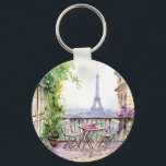 Waterverf Eiffeltoren Parijs Frans Café Sleutelhanger<br><div class="desc">Waterverf Eiffeltoren Paris French Cafe Sleutelhanger beschikt over een waterverf Franse café zithoek met Paris en de Eiffeltoren op de achtergrond. Creëer door Evco Studio www.zazzle.com/store/evcostudio</div>
