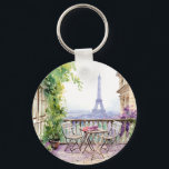 Waterverf Eiffeltoren Parijs Frans Café Sleutelhanger<br><div class="desc">Waterverf Eiffeltoren Paris French Cafe Sleutelhanger beschikt over een waterverf Franse café zithoek met Paris en de Eiffeltoren op de achtergrond. Creëer door Evco Studio www.zazzle.com/store/evcostudio</div>
