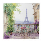 Waterverf Eiffeltoren Parijs Frans Café Tegeltje<br><div class="desc">Waterverf Eiffeltoren Paris French Cafe Decorative Tegels beschikt over een waterverf Franse café zithoek met Paris en de Eiffeltoren op de achtergrond. Creëer door Evco Studio www.zazzle.com/store/evcostudio</div>