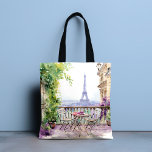 Waterverf Eiffeltoren Parijs Frans Café Tote Bag<br><div class="desc">Waterverf Eiffeltoren Paris French Cafe Canvas tassen beschikt over een waterverf Franse café zithoek met Paris en de Eiffeltoren op de achtergrond. Creëer door Evco Studio www.zazzle.com/store/evcostudio</div>