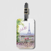 Waterverf Eiffeltoren Parijs Franse cafénaam Bagagelabel (Voorkant (verticaal))