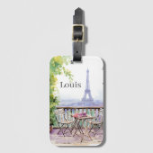 Waterverf Eiffeltoren Parijs Franse cafénaam Bagagelabel (Voorkant (verticaal))