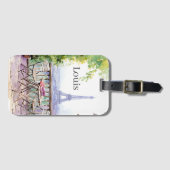 Waterverf Eiffeltoren Parijs Franse cafénaam Bagagelabel (Voorkant (horizontaal))