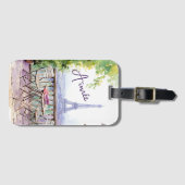 Waterverf Eiffeltoren Parijs Franse cafénaam Bagagelabel (Voorkant (horizontaal))