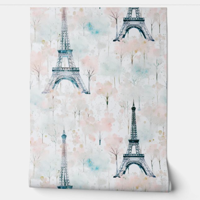Waterverf Eiffeltoren Paris Pastel Behang (Afrollen)