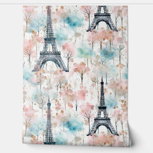 Waterverf Eiffeltoren Paris Roze Blauw Behang