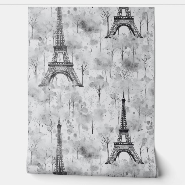 Waterverf Eiffeltoren Paris Zwart Wit Behang (Afrollen)
