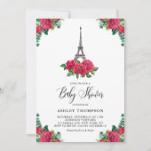 Waterverf Eiffeltoren Red Rose Baby shower Parijs Kaart (Voorkant)