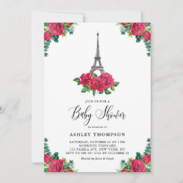 Waterverf Eiffeltoren Red Rose Baby shower Parijs Kaart