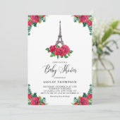 Waterverf Eiffeltoren Red Rose Baby shower Parijs Kaart (Staand voorkant)