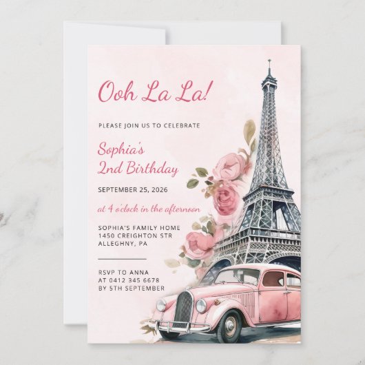 Waterverf Eiffeltoren tweede verjaardagsfeest Kaart (Voorkant)