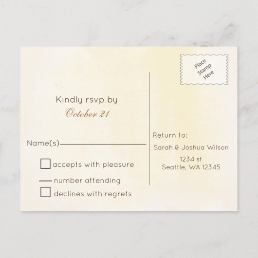 waterverf eikels eikenbladeren vallen bruiloft RSV Uitnodiging Briefkaart (Achterkant)