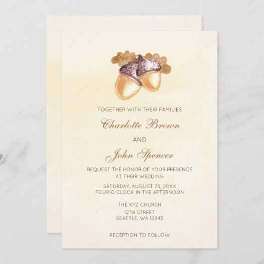 waterverf eikenbladeren herbergt bruiloft kaart (Voorkant / Achterkant)