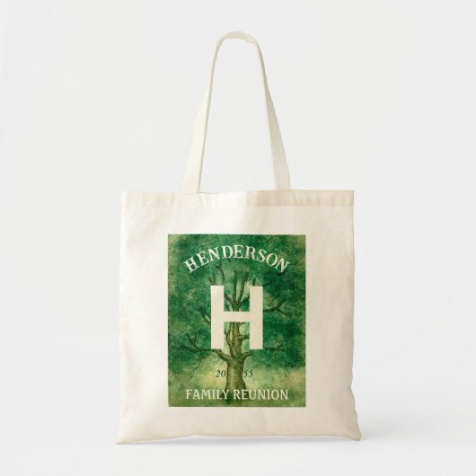 Waterverf eikenboom reünie monogram tote bag (Voorkant)