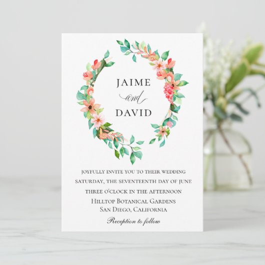 Waterverf eiland Botanical Wreath Wedding Kaart (Staand voorkant)