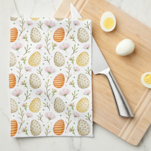 Waterverf Eitjes & Lentevloeien Pasen Theedoek (Quarter Fold)