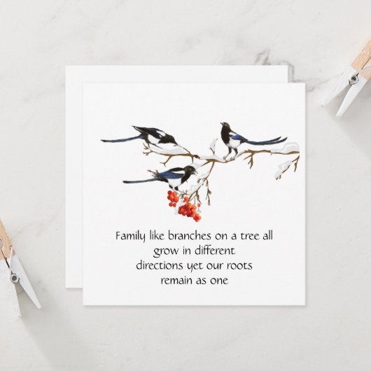 Waterverf Ekster Familie Citaten Dier Natuur Kaart (Voorkant / Achterkant in situ)