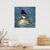 Waterverf Ekster Vogel Natuur Kunst Poster (Keuken)