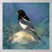 Waterverf Ekster Vogel Natuur Kunst Poster (Voorkant)