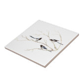 Waterverf ekster vogelfamilie chatten in de boom tegeltje (Zijkant)