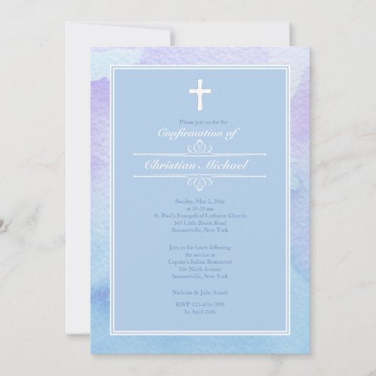Waterverf Elegance Blue Invitation Kaart (Voorkant)