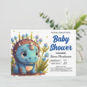 Waterverf Elegant bewerkbaar Dinosaur Baby shower Kaart (Staand voorkant)