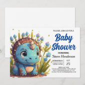 Waterverf Elegant bewerkbaar Dinosaur Baby shower Kaart (Voorkant / Achterkant)