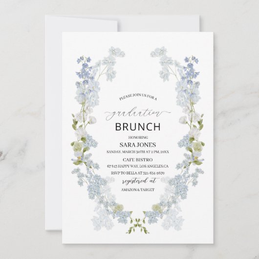 Waterverf Elegant blauw afstuderen Brunch Kaart (Voorkant)