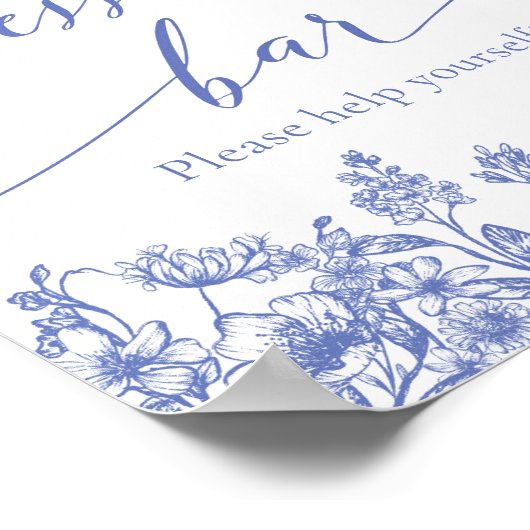 Waterverf Elegant Blauw Bloemen Dessert Bar Teken Poster (Hoek)
